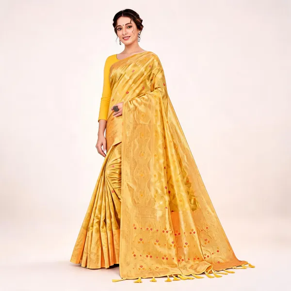 Yellow_Organza_Silk_Woven_Floral_Print_Saree_For_Women
