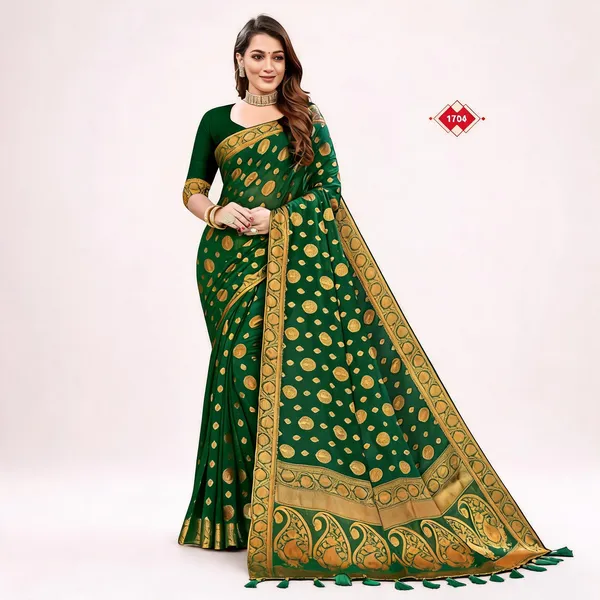 Green_Heavy_Chiffon_Woven_Zari_Heavy_Pallu_Saree_For_Women