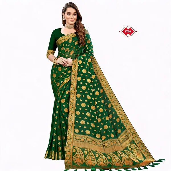 Green_Heavy_Chiffon_Woven_Zari_Heavy_Pallu_Saree_For_Women
