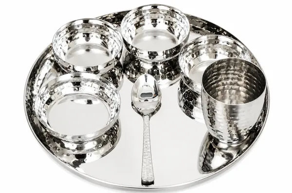 UPCW_HAMMERED_STAINLESS_STEEL_DINNER_THALI_SET_7_PIECES_W/O_BIDING