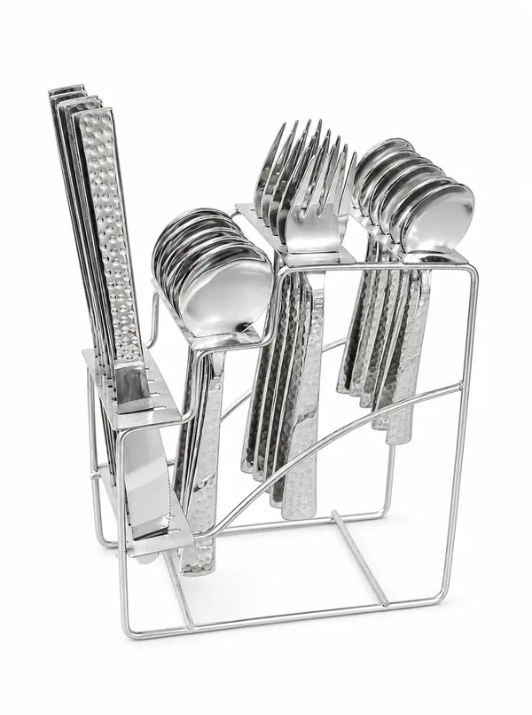 UPCW_24_PIECE_HAND_HAMMERED_CUTLERY_SET_WITH_STEEL_STAND
