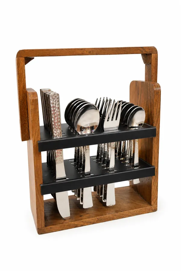 UPCW_24_PCS_HAMMERED_CUTLERY_SET_WITH_WOODEN_STAND