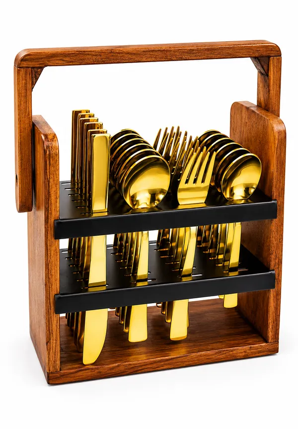 UPCW_IMPRESS_DESIGN_PREMIUM_GOLD_PVD_CUTLERY_SET_WITH_WOODEN_HOLDER_24_PIECES_SET