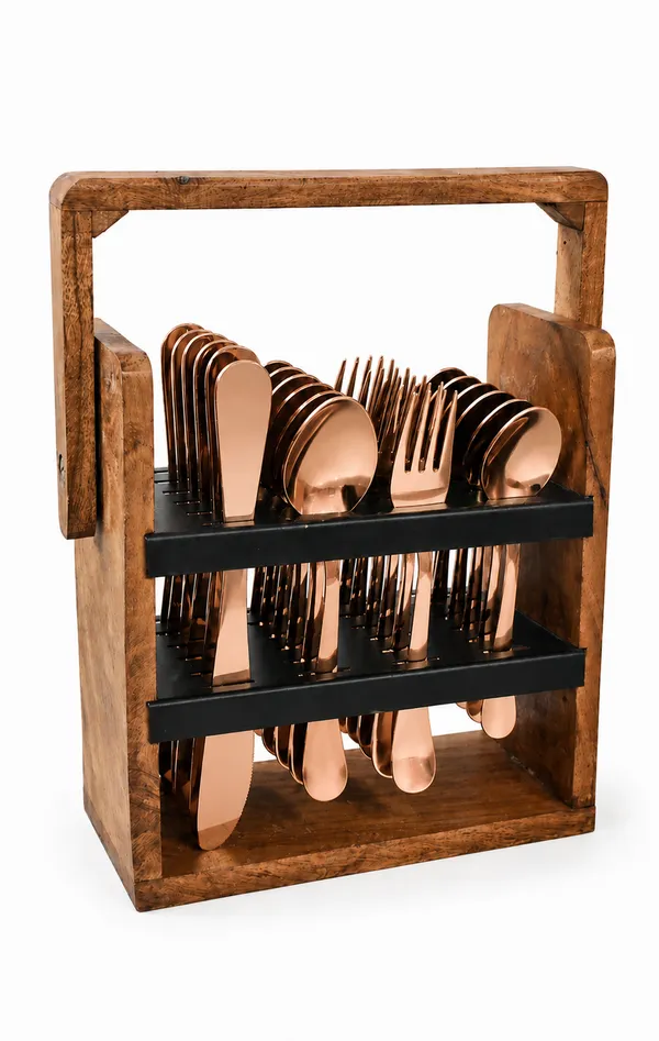 UPCW_ROYAL_DESIGN_14_G_EXCLUSIVE_WOODEN_CUTLERY_SET_WITH_ROSE_GOLD_PVD_FINISH