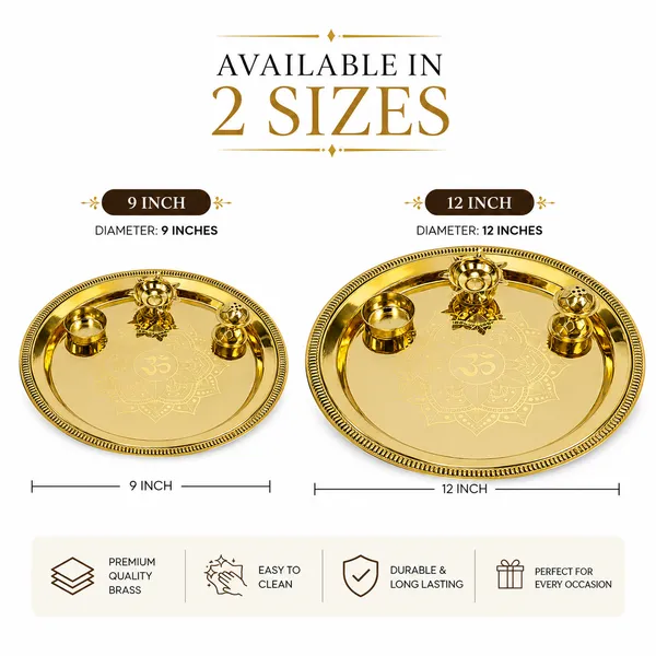 UPCW_PURE_BRASS_SHINNING_POOJA_THALI_SET_WITH_FREE_POOJA_ITEMS_SET_OF_4