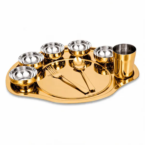 UPCW_9_PIECE_MAHARAJA_STAINLESS_STEEL_THALI_SET_WITH_PVD_FINISH_GOLD