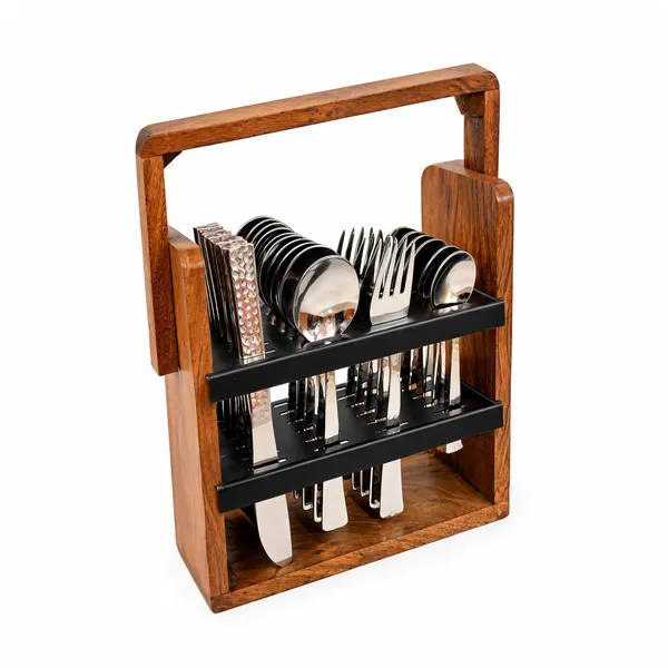 UPCW_24_PCS_HAMMERED_CUTLERY_SET_WITH_WOODEN_STAND