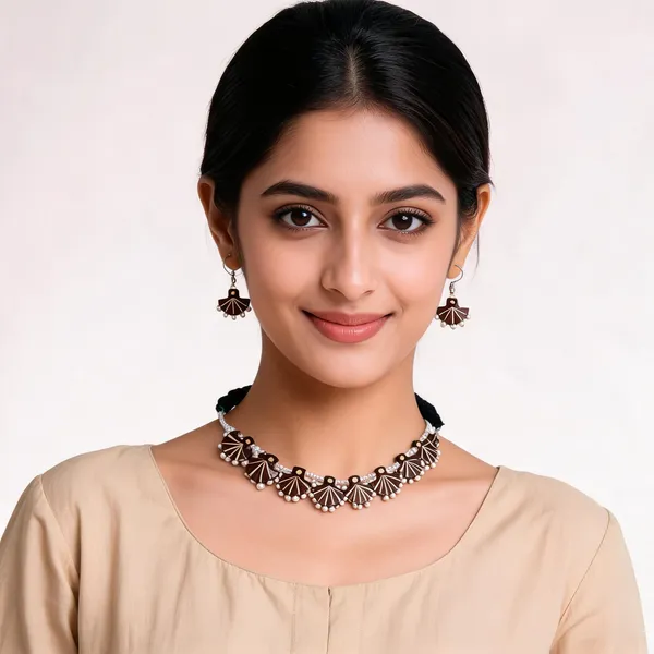 Brown_Coconut_Shell_and_imported_glass_pearls_choker_Jewellery___For_Women