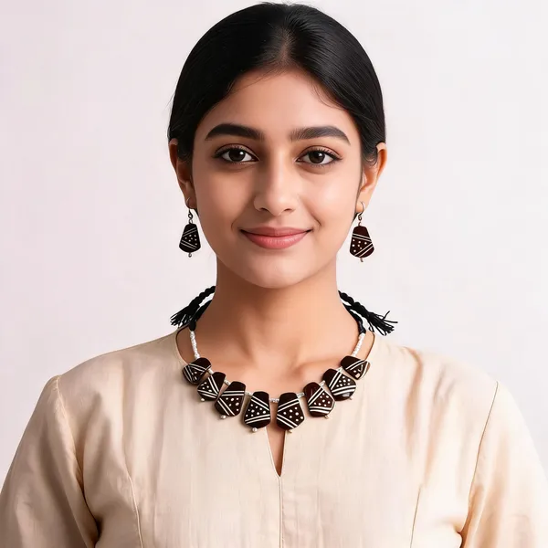 Brown_Coconut_Shell_And_imported_glass_pearls_choker_Jewellery___For_Women