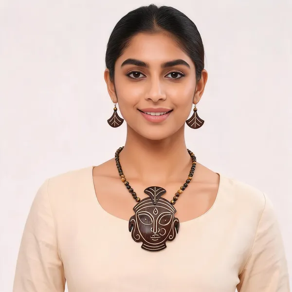 Brown_Coconut_Shell_And_Semi_Precious_Stones_Pendant_Necklace__For_Women