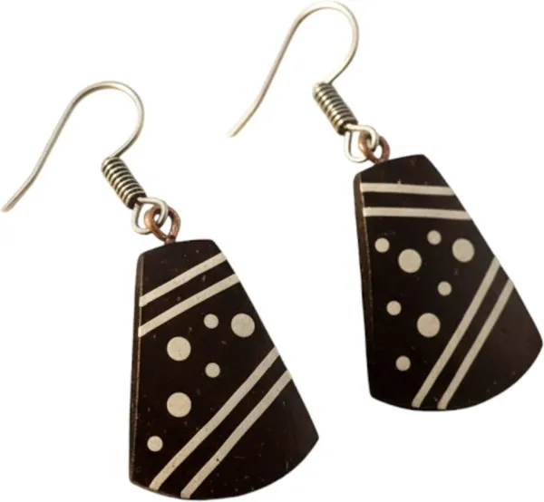 Brown__And_White_Coconut_Shell_And_Semi_Precious_Stones_Earrings__For_Women