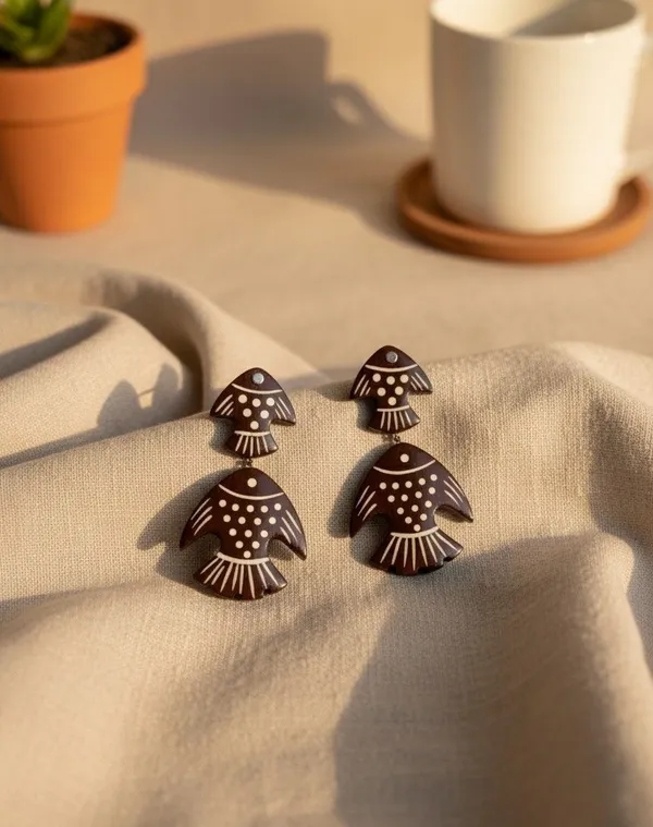 Brown__And_White_Coconut_Shell_Earrings__For_Women