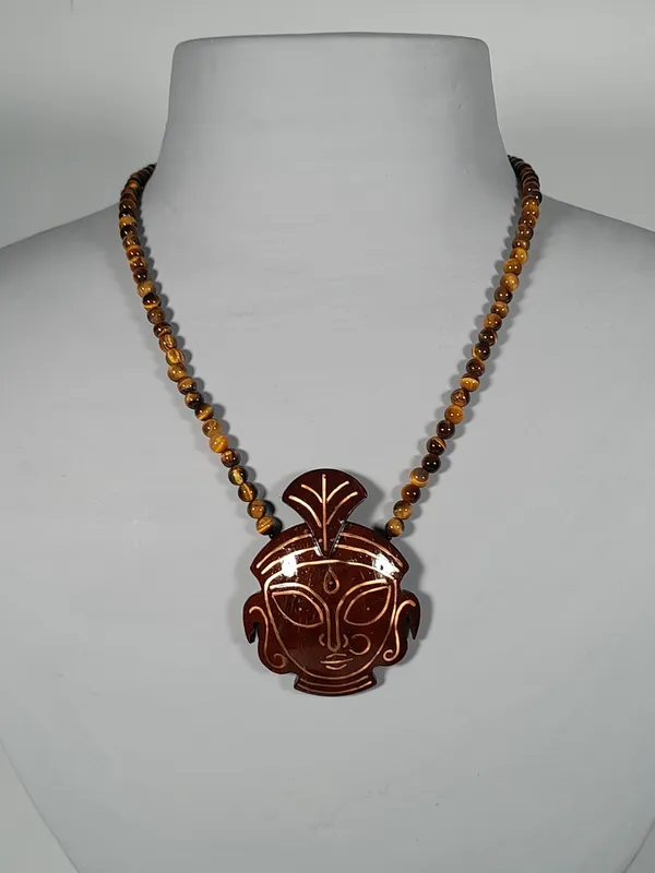 Brown_Coconut_Shell_And_Semi_Precious_Stones_Pendant_Necklace__For_Women