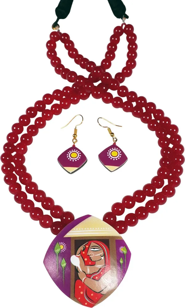 Digital_painted_Coconut_Shell_pendant_and_imported_glass_beads_Jewellery_For_Women