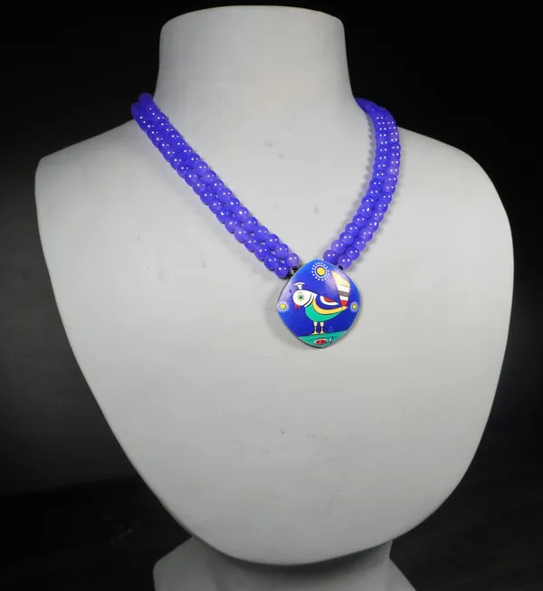 Digital_painted_Coconut_Shell_pendant_and_imported_glass_beads_Jewellery_For_Women