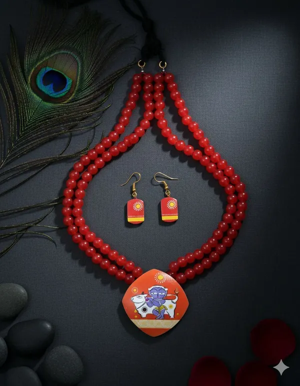 Digital_painted_Coconut_Shell_pendant_and_imported_glass_beads_Jewellery_For_Women