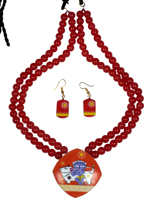 Digital_painted_Coconut_Shell_pendant_and_imported_glass_beads_Jewellery_For_Women