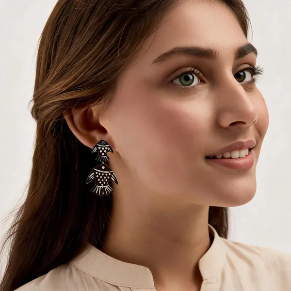 Brown__And_White_Coconut_Shell_Earrings__For_Women