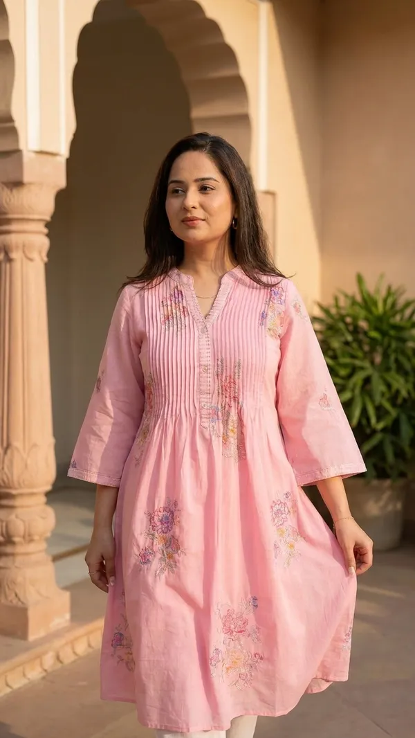 Baby_Pink_Cotton_Premium_Kurta_And_Pant_Set_For_Women