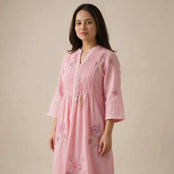 Baby_Pink_Cotton_Premium_Kurta_And_Pant_Set_For_Women