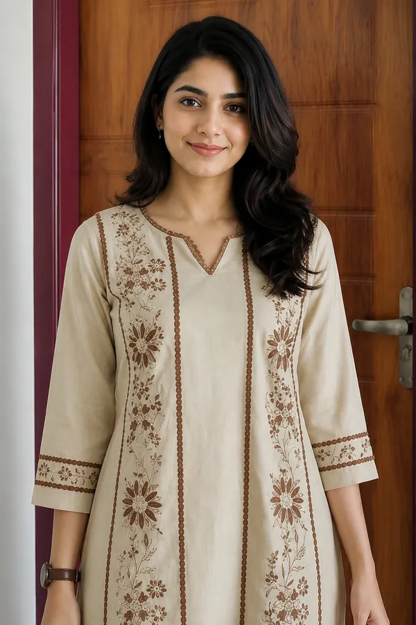 Beige_Embroidered_Cotton_Co-Ord_Set_With_Pants_for_Women