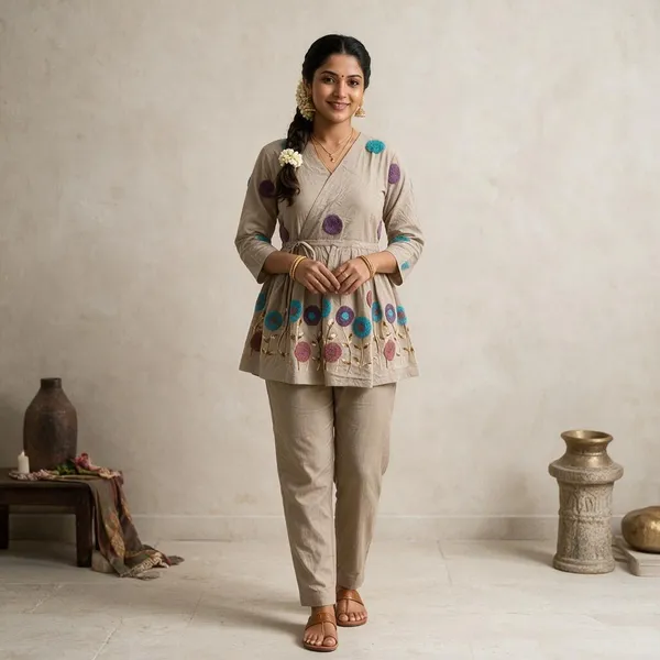 Beige_Cotton_Premium_Short_Kurta_For_Women
