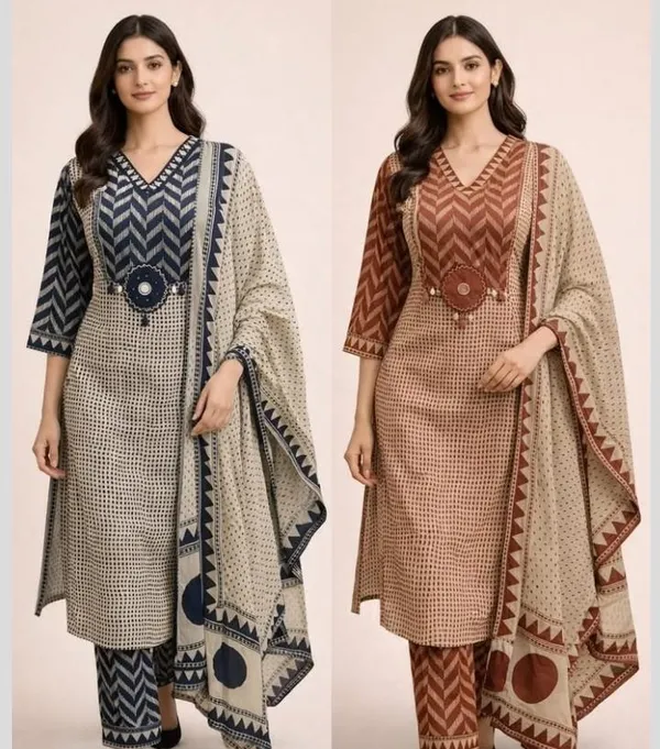 Beige_Rust_Cotton_Premium_Kurta_Pant_Set_With_Dupatta_For_Women