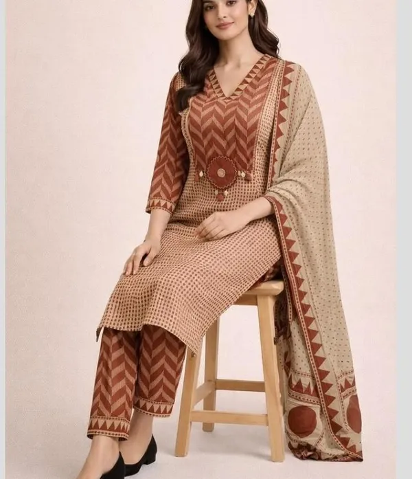 Beige_Rust_Cotton_Premium_Kurta_Pant_Set_With_Dupatta_For_Women