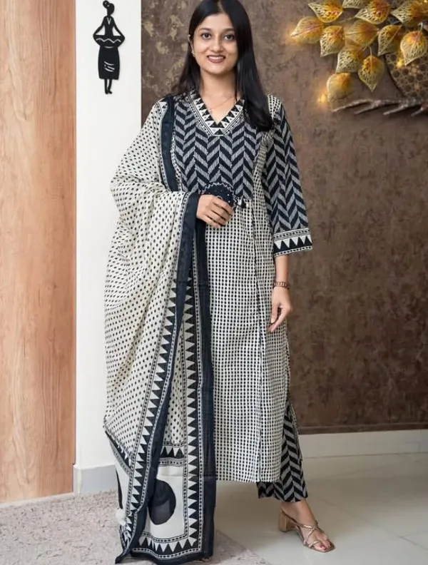 Beige_Black_Cotton_Premium_Kurta_Pant_Set_With_Dupatta_For_Women