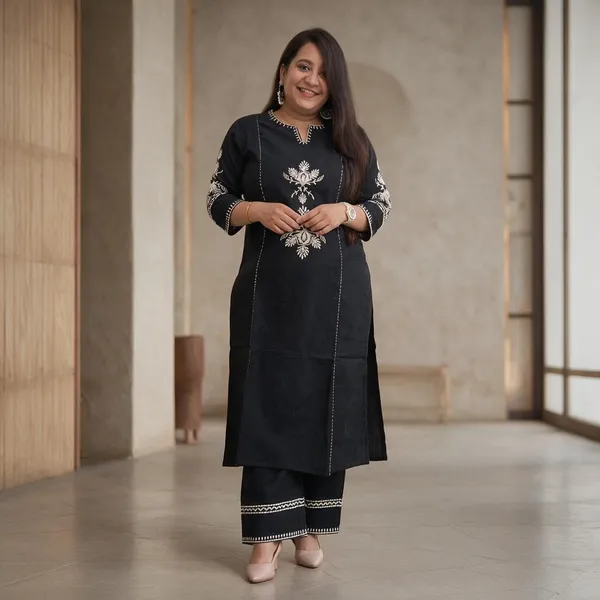 Black_Cotton_Premium_Cotton_Kurta_Set_For_Women