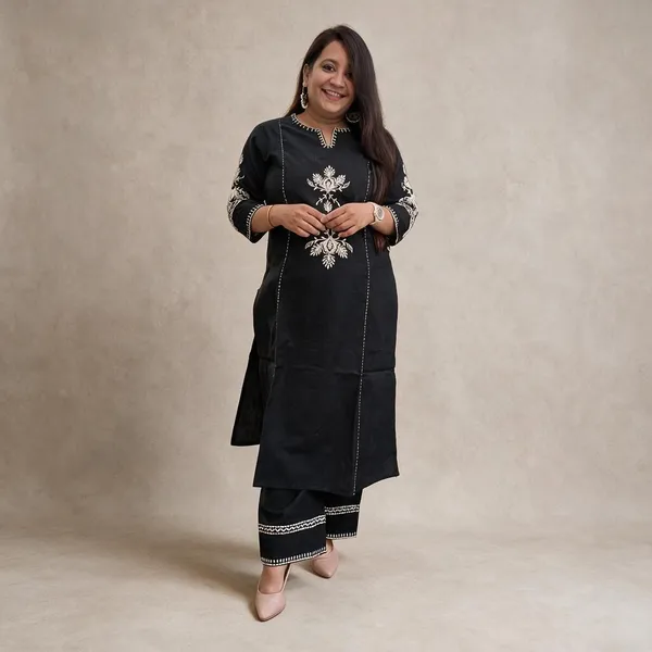 Black_Cotton_Premium_Cotton_Kurta_Set_For_Women