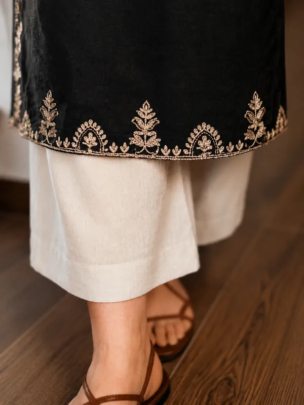 Black_Embroidered_Cotton_Kurta_Set_With_Palazzo_Pants_for_Women