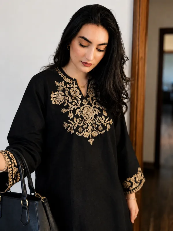 Black_Embroidered_Cotton_Kurta_Set_With_Palazzo_Pants_for_Women