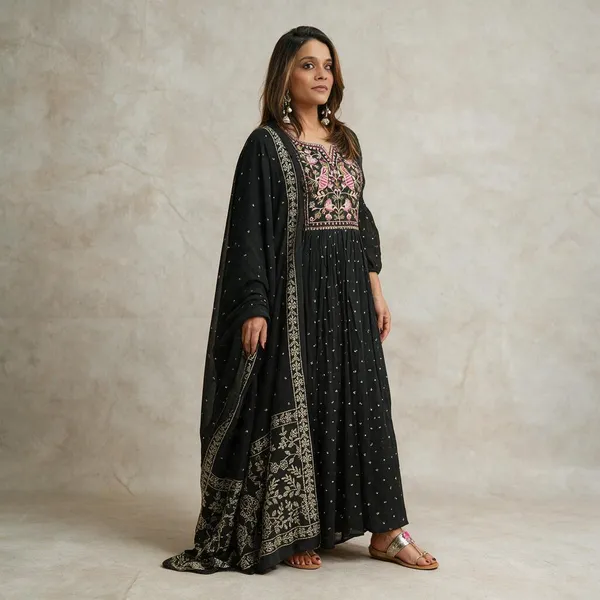 Black_Rayon_Premium_Kurta_Pant_Set_With_Dupatta_For_Women