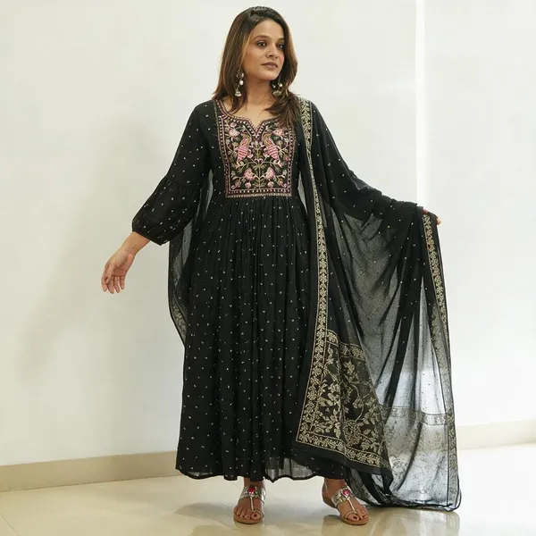 Black_Rayon_Premium_Kurta_Pant_Set_With_Dupatta_For_Women