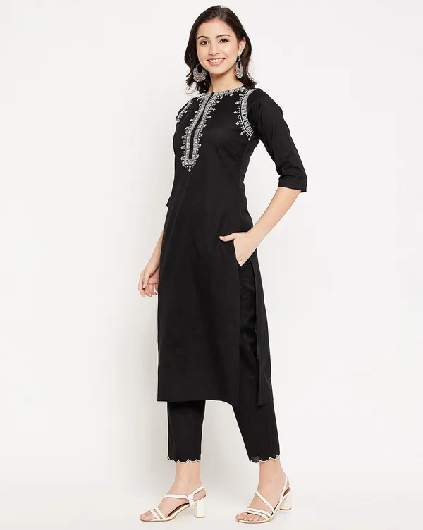 Black_Cotton_Kurta_and_Pant_Set_White_Embroidery