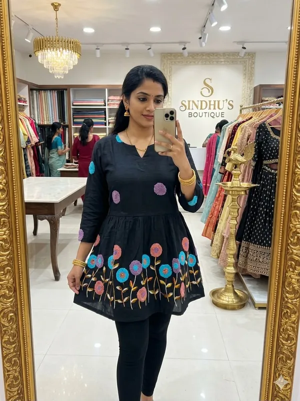 Black_Cotton_Premium_Short_Kurta_For_Women