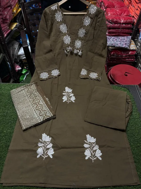 Brown_Elegant_Floral_Embroidered_Kurta_Set_with_Dupatta