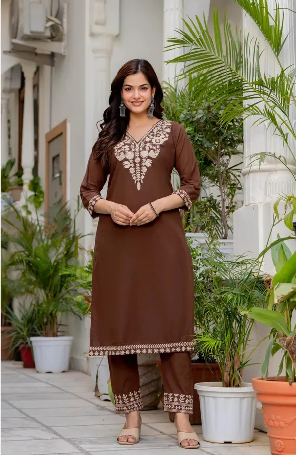 Brown_Cotton_Premium_Kurta_Pant_Set_With_Dupatta_For_Women