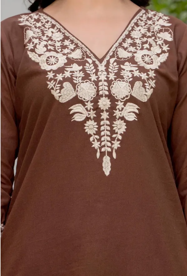 Brown_Cotton_Premium_Kurta_Pant_Set_With_Dupatta_For_Women