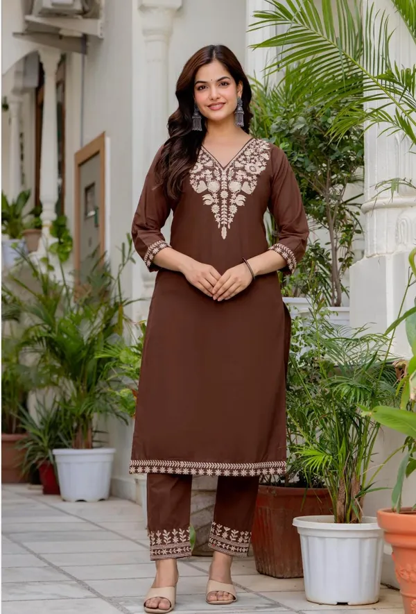 Brown_Cotton_Premium_Kurta_Pant_Set_With_Dupatta_For_Women
