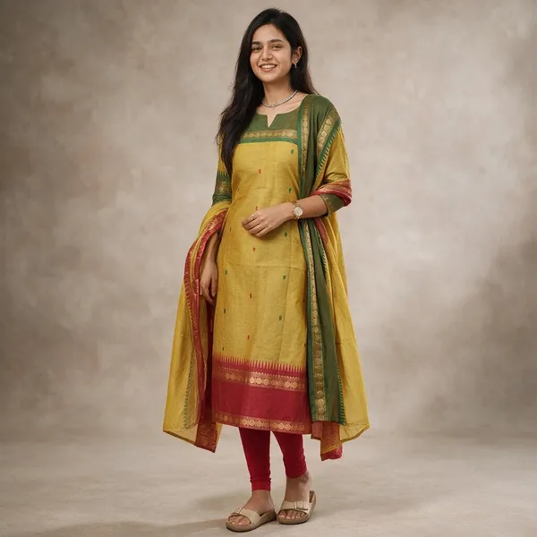 Yellow_Cotton_Premium_Kurta_Pant_Set_With_Dupatta_For_Women