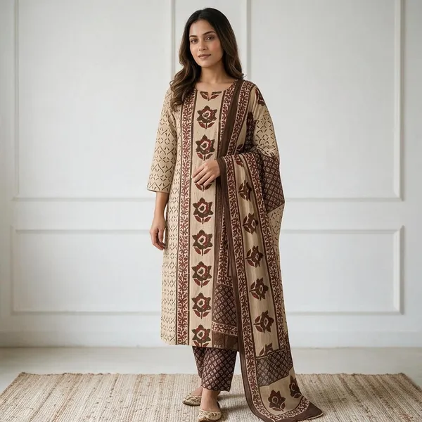 Beige_Cotton_Premium_Cotton_Kurta_Set_For_Women
