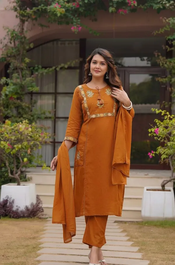 Rust_Orange_Cotton_Premium_Cotton_Kurta_Set_For_Women