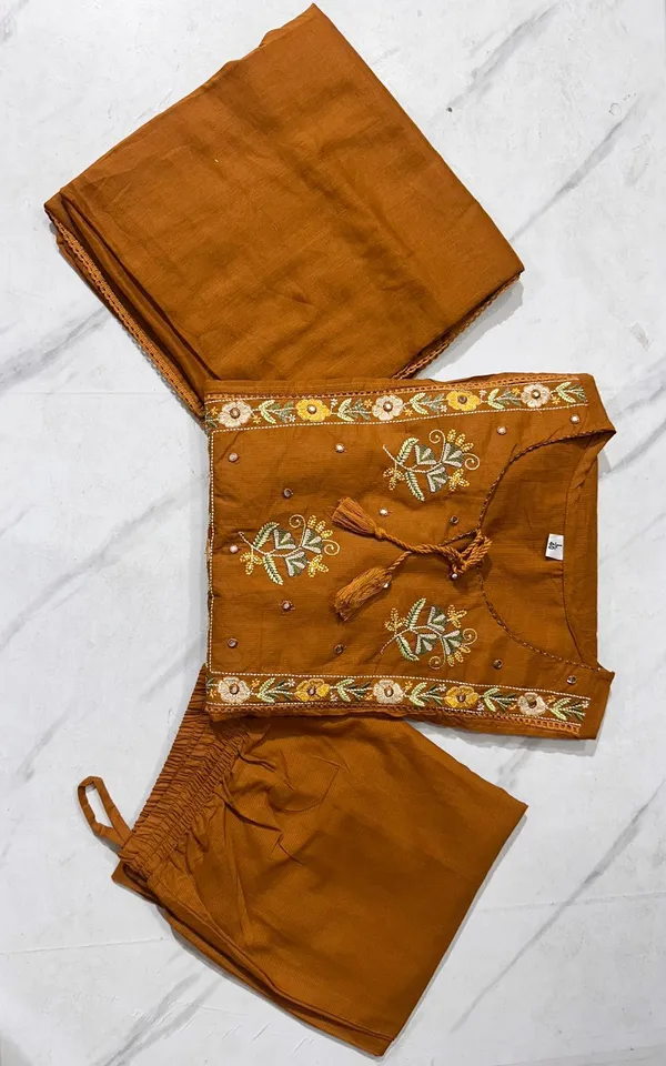 Rust_Orange_Cotton_Premium_Cotton_Kurta_Set_For_Women