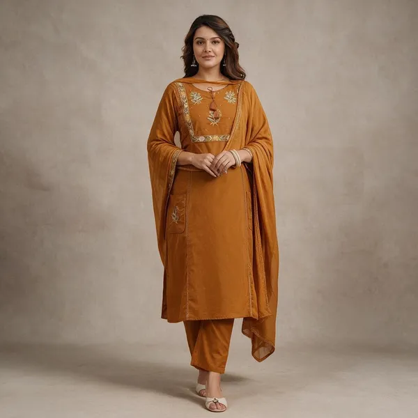 Rust_Orange_Cotton_Premium_Cotton_Kurta_Set_For_Women