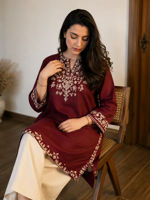 Maroon_Embroidered_Cotton_Kurta_Set_With_Palazzo_Pants_for_Women