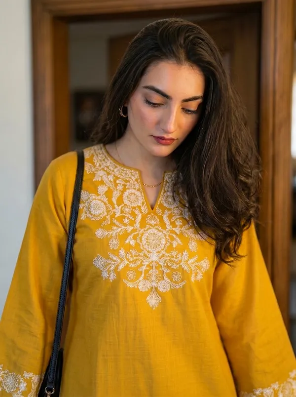Yellow_Cotton_Embroidered_Kurta_Set_with_Palazzo_Pants