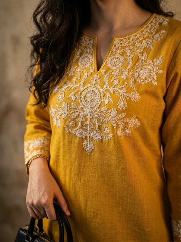 Yellow_Cotton_Embroidered_Kurta_Set_with_Palazzo_Pants
