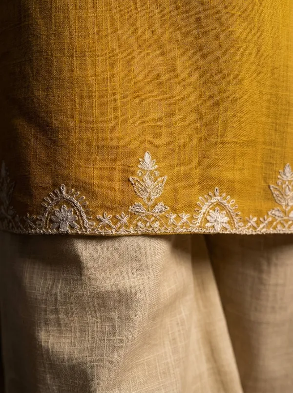 Yellow_Cotton_Embroidered_Kurta_Set_with_Palazzo_Pants